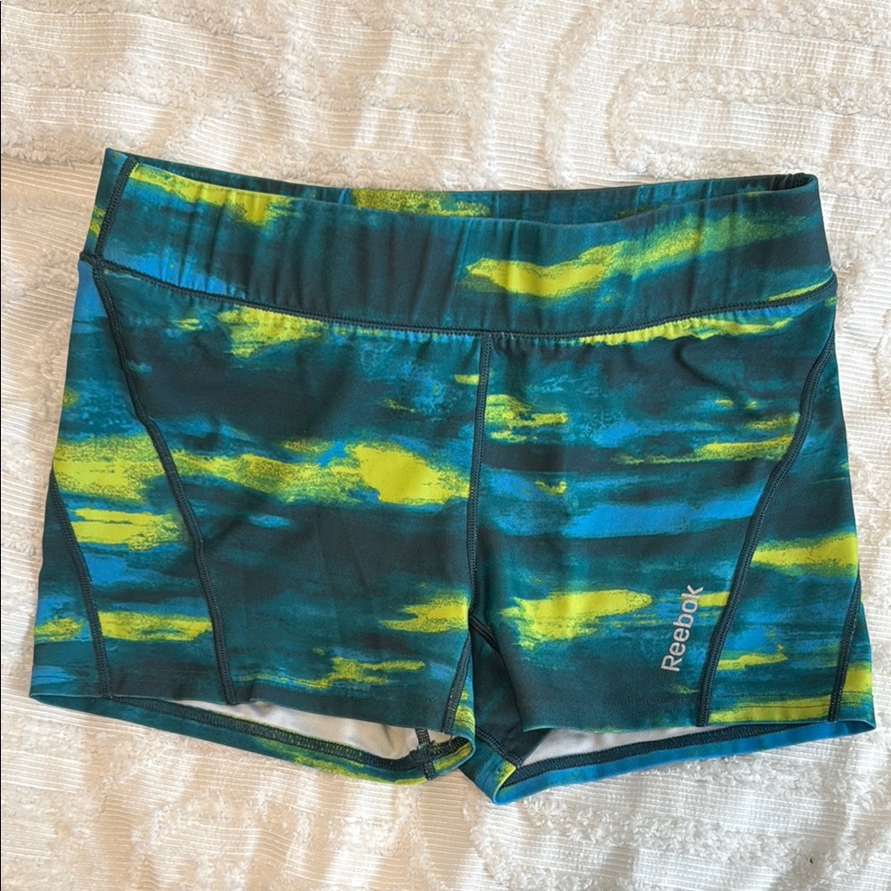 Medium Reebok Volleyball Sports Blue and Green Spandex Shorts